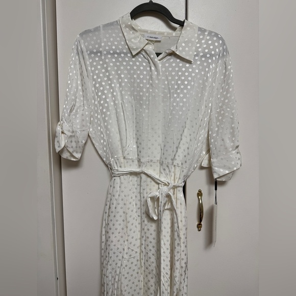 Calvin Klein Dresses & Skirts - NWT | Calvin Clein Elegant White Polka Dot Dress with Pockets Size 12
